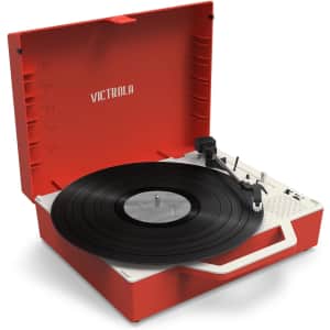 Victrola Re-Spin Sustainable Suitcase Vinyl Record Player for $30