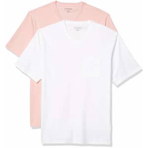 Amazon Essentials Men's 2-Pack Loose-Fit Short-Sleeve V-Neck Pocket T-Shirt, Light Pink/White, for $9