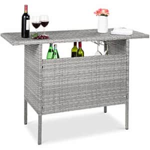 Best Choice Products Outdoor Patio Wicker Bar Counter Table Backyard Furniture w/ 2 Steel Shelves for $140