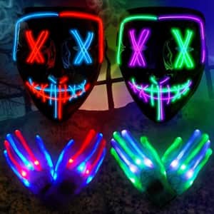 LED Halloween Skeleton Mask & Gloves 6-Piece Set for $19
