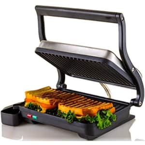 Ovente Electric Indoor Panini Press Grill with Non-Stick Double Flat Cooking Plate & Removable Drip for $20
