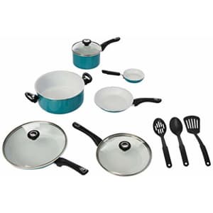 Farberware Ceramic Nonstick Cookware Pots and Pans Set, 12 Piece, Aqua for $60