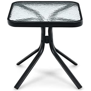 Giantex Patio Bistro Table, Outside Metal Square Bar Dining Table W/Tempered Glass Tabletop for for $70