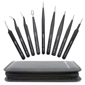 AmazonCommercial 9-Piece Stainless Steel Anti-Static ESD Tweezer Set for $11