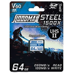 Hoodman 64GB Steel UHS-II V60 U3 Class 10 SDXC Memory Card for $40