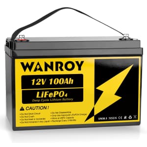Wanroy LiFePO4 12V 100Ah Lithium Battery for $200