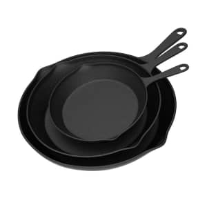 Home-Complete Pre-Seasoned 3-Piece Cast Iron Skillet Set for $20
