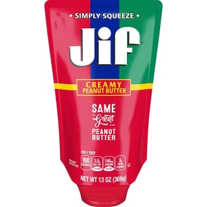 Jif Squeeze Creamy Peanut Butter 13-oz. Pouch 4-Pack for $25