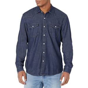 Amazon Essentials Men's Regular-Fit Long-Sleeve Denim Shirt, Rinsed, X-Large for $18