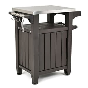 Keter Unity Portable Outdoor Table and Storage Cabinet with Hooks for Grill Accessories-Stainless for $216
