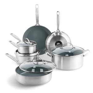 GreenPan Treviso Stainless Steel Healthy Ceramic Nonstick, 10 Piece Cookware Pots and Pans Set, for $140