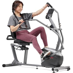 Sunny Health & Fitness Compact Performance Recumbent Bike with Dual Motion Arm Exercisers, Quick for $340