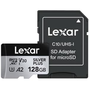 Lexar 128GB Professional Silver Plus microSDXC Memory Card w/SD Adapter, UHS-I, C10, U3, V30, for $17 Lexar 128GB Professional Silver Plus microSDXC Memory Card w/SD Adapter, UHS-I, C10, U3, V30, for $17