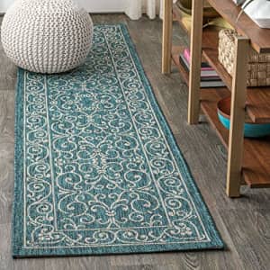 JONATHAN Y Charleston Vintage Filigree Textured Weave Indoor/Outdoor Teal/Gray 2 ft. x 8 ft. for $38