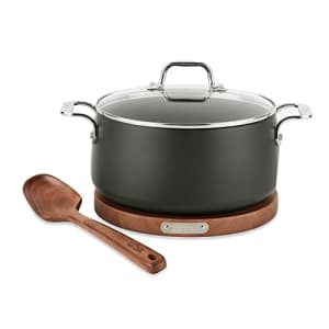 All-Clad HA1 Hard Anodized Nonstick Dutch Oven with Acacia Trivet and Spoon 4 Piece, 6 Quart for $100