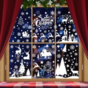 Deconovo Christmas Decoration Window Stickers, Window Decals White Deer Window Clings Stickers for for $6