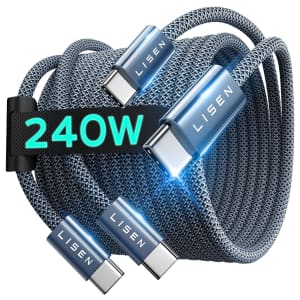 Lisen 6.6-Foot USB-C Charger Cable 2-Pack for $7