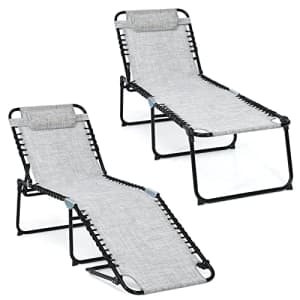 Giantex Lounge Chairs Set of 2 for Outside, Folding Chaise Lounge W/Removable Headrest & 4 for $156