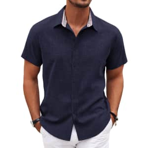 Men's Linen Short Sleeve Summer Shirt for $12