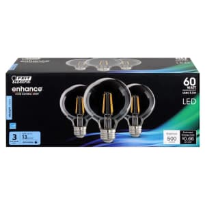 Feit Electric Enhance Filament LED G25 E26 Light Bulb 3-Pack for $10
