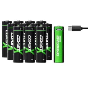 Coast AA USB-C Rechargeable Batteries, ZITHION-X, Lithium Ion 1.5v 2400 mAh, Long Lasting, Charges for $75