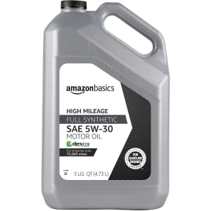 AmazonBasics High Mileage 5W-30 Motor Oil 5-Quart Bottle for $18 Sub. & Save
