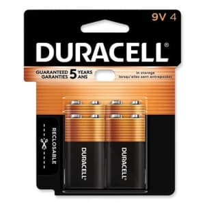 Duracell CopperTop Alkaline Batteries, 9V, 4/PK for $15