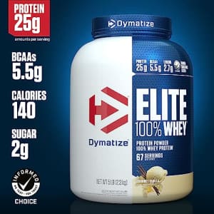 Dymatize Elite 100% Whey Protein Powder, 25g Protein, 5.5g BCAAs & 2.7g L-Leucine, Quick Absorbing for $65