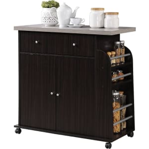 Hodedah Import Kitchen Island with Spice Rack and Towel Rack for $112