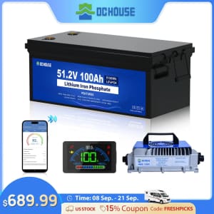 DC House 48V 100AH LiFePO4 Lithium Golf Cart Battery w/ Charger for $690