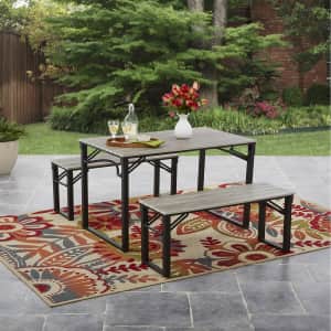 Mainstays Talan Faux Wood Folding Picnic Table and Bench Set for $107 Mainstays Talan Faux Wood Folding Picnic Table and Bench Set for $107