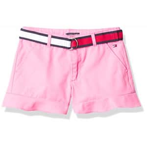 Tommy Hilfiger Girls' Solid Belted Shorts, Carnation Pink Ruffle, 14 for $55