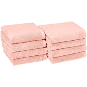 Amazon Basics Quick-Dry, Luxurious, Soft, 100% Cotton Towels, Petal Pink - Set of 8 Hand Towels for $24