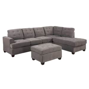 Mobilis 3-Piece Modern Reversible Tufted Microfiber Sectional Sofa w/ Ottoman for $558 Mobilis 3-Piece Modern Reversible Tufted Microfiber Sectional Sofa w/ Ottoman for $558