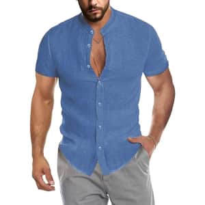 Men's Linen Short Sleeve Shirt for $10