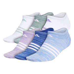 adidas Superlite No Show Socks (6-Pair),Sky Tint Blue - Real Blue Space Dye Team Royal Blue -,M for $20