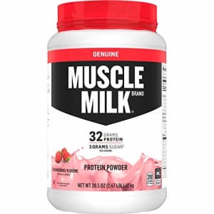Muscle Milk Genuine Protein Powder, Strawberries 'N Creme, 32g Protein, 2.47 Pound, 16 Servings for $45 Muscle Milk Genuine Protein Powder, Strawberries 'N Creme, 32g Protein, 2.47 Pound, 16 Servings for $45
