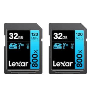 Lexar High-Performance 800x 32GB (2-Pack) SDHC UHS-I Memory Cards, C10, U1, V10, Full-HD & 4K for $20 Lexar High-Performance 800x 32GB (2-Pack) SDHC UHS-I Memory Cards, C10, U1, V10, Full-HD & 4K for $20