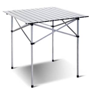 Giantex Folding Camping Table, Portable Picnic Table,Aluminum Patio Table, Roll Up Tabletop with for $45