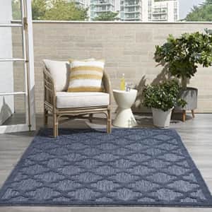 Nourison Easy Care Moroccan Navy Blue 5' x 7' Area -Rug, Trellis, Easy -Cleaning, Non Shedding, Bed for $15