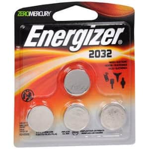 Energizer Zero Mercury 3 V cc Lithium Batteries 2032BP - 4 ct, Pack of 4 for $8