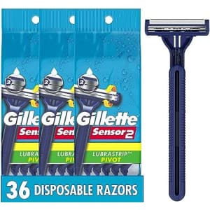 Gillette Men's Sensor2 Pivoting Head + Lubrastrip Disposable Razor 36-Count for $23
