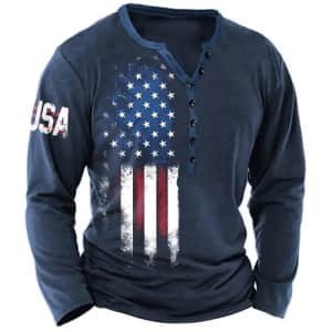 Men's Flag Henley Shirt for $9