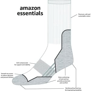 Amazon Essentials Men's Cushioned Hiking Crew Socks, 3 Pairs, Navy, 6-12 for $14