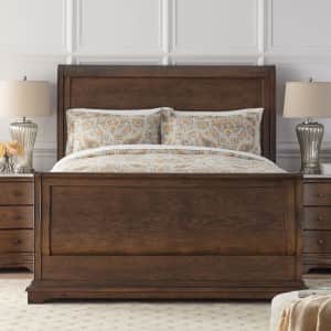 Home Decorators Collection Colton Oak Veneer Queen Sleigh Bed for $475 Home Decorators Collection Colton Oak Veneer Queen Sleigh Bed for $475