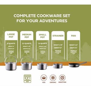 Wealers Camping Cookware Set 304 Stainless Steel 8-Piece Pots & Pans Open Fire Cooking Kit | Frying Pan for $106