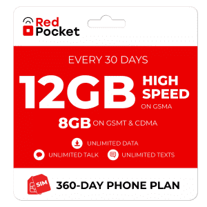 Red Pocket 1-Year Unlimited + 10GB Monthly Data Prepaid Plan with SIM Card for $195