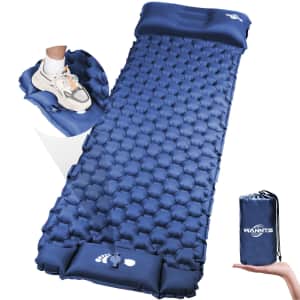 Inflatable Camping Sleeping Pad with Built-in Pump for $16