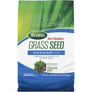 Scotts Turf Builder Grass Seed Sun & Shade Mix 2.4-lb. Bag for $19 Scotts Turf Builder Grass Seed Sun & Shade Mix 2.4-lb. Bag for $19