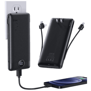 Odec 10,000mAh Power Bank w/ Wall Plug & Integrated Cables for $20